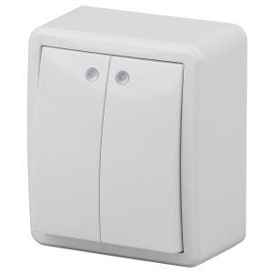 11-1205-01 ЭРА Выключатель двойной с подсветкой, 10АХ-250В, IP20, ОУ, Эра Эксперт, белый (16/160/320