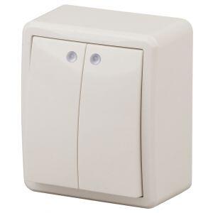 11-1205-02 ЭРА Выключатель двойной с подсветкой, 10АХ-250В, IP20, ОУ, Эра Эксперт, сл.кость (16/160/