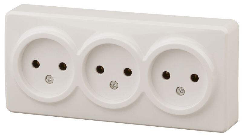 11-2207-02 ЭРА Розетка 3х2P, 16A-250В, IP20, ОУ, Эра Эксперт, сл.кость (8/80/1600)