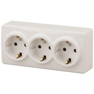 11-2208-02 ЭРА Розетка 3х2P+E Schuko, 16A-250В, IP20, ОУ, Эра Эксперт, сл.кость (6/60/1200)