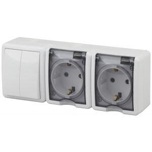 11-7404-01 ЭРА Блок две розетки+выключатель двойной IP54, 16A(10AX)-250В, ОУ, Эра Эксперт, белый (5/ 11-7404-01 ЭРА Блок две розетки+выключатель двойной IP54, 16A(10AX)-250В, ОУ, Эра Эксперт, белый (5/