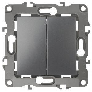 12-1106-12 ЭРА Переключатель двойной, 10АХ-250В, IP20, Эра12, графит (10/100/2500)