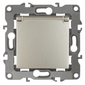 12-2103-04 ЭРА Розетка 2P+E Schuko со шторками с крышкой, 16A-250В, IP20, Эра12, шампань (10/100/250
