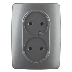 12-2107-12 ЭРА Розетка 2X2P, 16A-250В, IP20, Эра12, графит (10/100/1600)