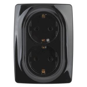 12-2108-06 ЭРА Розетка 2X2P+E Schuko со шторками, 16A-250В, IP20, Эра12, чёрный (10/100/1600)