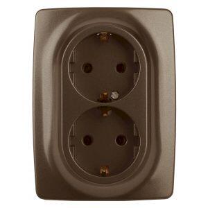 12-2108-13 ЭРА Розетка 2X2P+E Schuko со шторками, 16A-250В, IP20, Эра12, бронза (10/100/2000)
