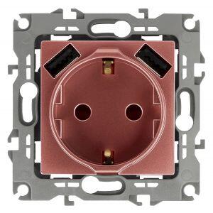 12-4109-14 ЭРА Розетка 2P+E 16A-250В, штор. с 2xUSB 5В-3А, Эра12, медь (10/100/2000)