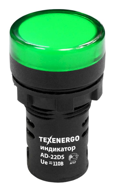Арматура светосигнальная AD22DS(LED) 110В AC/DC d22  зеленая  Texenergo