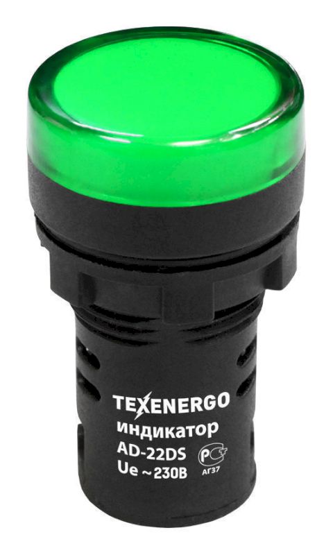 Арматура светосигнальная AD22DS(LED) 230В AC/DC d22  зеленая  Texenergo