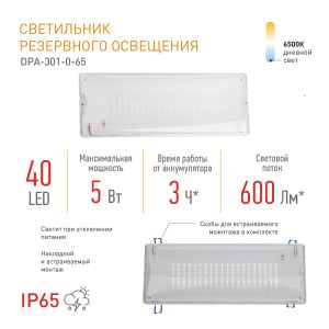 Аварийный светильник светодиодный ЭРА DPA-301-0-65 непостоянный 40LED 3ч IP65