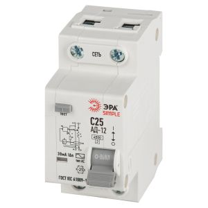 АВДТ 4,5кА ЭРА SIMPLE D12E2C25AC30 АД-12 электронное 1P+N С25 30мА тип АС АВДТ 4,5кА ЭРА SIMPLE D12E2C25AC30 АД-12 электронное 1P+N С25 30мА тип АС