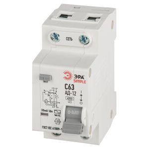 АВДТ 4,5кА ЭРА SIMPLE D12E2C63AC30 АД-12 электронное 1P+N С63 30мА тип АС АВДТ 4,5кА ЭРА SIMPLE D12E2C63AC30 АД-12 электронное 1P+N С63 30мА тип АС
