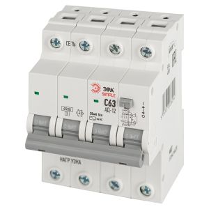АВДТ 4,5кА ЭРА SIMPLE D12E4C63AC30 АД-12 электронное 3P+N С63 30мА тип АС АВДТ 4,5кА ЭРА SIMPLE D12E4C63AC30 АД-12 электронное 3P+N С63 30мА тип АС