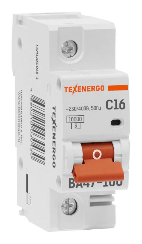 Автоматический выключатель ВА47-100 1п 16А 10кА Texenergo хар-ка С Автоматический выключатель ВА47-100 1п 16А 10кА Texenergo хар-ка С