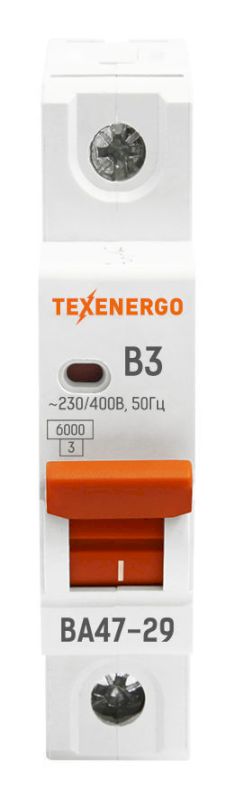 Автоматический выключатель ВА47-29 1п 3А 6кА Texenergo хар-ка B Автоматический выключатель ВА47-29 1п 3А 6кА Texenergo хар-ка B