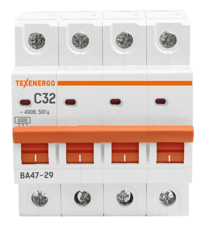 Автоматический выключатель ВА47-29 4п   32А   6кА Texenergo хар-ка С