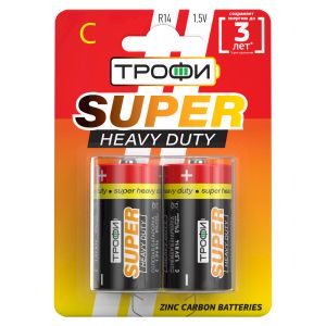Батарейки Трофи R14-2BL SUPER HAEVY DUTY Zinc (12/96/7680)