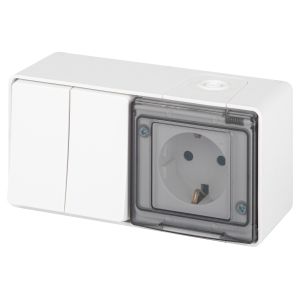 Блок розетка с выключателем ЭРА Эксперт 11-7502-01 двойной IP55, 16A(10AX)-250В, ОУ, белый Блок розетка с выключателем ЭРА Эксперт 11-7502-01 двойной IP55, 16A(10AX)-250В, ОУ, белый