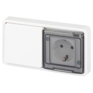 Блок розетка с выключателем ЭРА Эксперт 11-7521-01 IP55, 16A(10AX)-250В, СУ, белый Блок розетка с выключателем ЭРА Эксперт 11-7521-01 IP55, 16A(10AX)-250В, СУ, белый