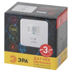 Датчик движения ЭРА MD 08 скрытой установки 500Вт 9м Датчик движения ЭРА MD 08 скрытой установки 500Вт 9м