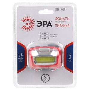Фонарь налобный светодиодный ЭРА GB-709 Пиранья, на батарейках, 3 режима 5 Вт, СОВ, 3хААА Фонарь налобный светодиодный ЭРА GB-709 Пиранья, на батарейках, 3 режима 5 Вт, СОВ, 3хААА