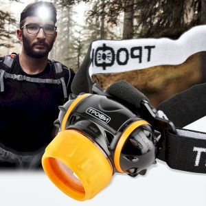 Фонарь налобный светодиодный Трофи GB-302 на батарейках яркий 4 режима оранжево-черный Фонарь налобный светодиодный Трофи GB-302 на батарейках яркий 4 режима оранжево-черный