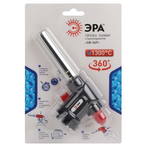 Горелка газовая ЭРА GB-06P с пьезоподжигом установка на баллон вращение 360 градусов Горелка газовая ЭРА GB-06P с пьезоподжигом установка на баллон вращение 360 градусов