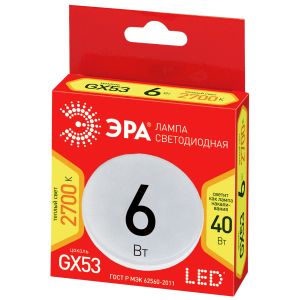 Лампочка светодиодная ЭРА RED LINE ECO LED GX-6W-827-GX53 GX53 6Вт таблетка теплый белый свет Лампочка светодиодная ЭРА RED LINE ECO LED GX-6W-827-GX53 GX53 6Вт таблетка теплый белый свет