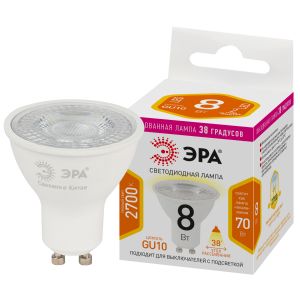 Лампочка светодиодная ЭРА STD LED Lense MR16-8W-827-GU10 GU10 8Вт линзованная софит теплый белый свет Лампочка светодиодная ЭРА STD LED Lense MR16-8W-827-GU10 GU10 8Вт линзованная софит теплый белый свет
