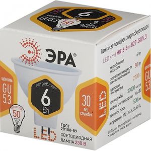 Лампочка светодиодная ЭРА STD LED MR16-6W-827-GU5.3 GU5.3 6Вт софит теплый белый свет (размер кор.)
