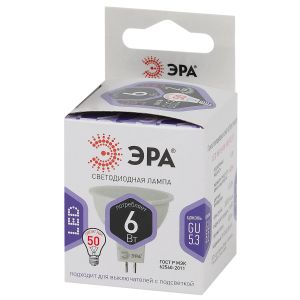Лампочка светодиодная ЭРА STD LED MR16-6W-860-GU5.3 GU5.3 6Вт софит холодный белый свет Лампочка светодиодная ЭРА STD LED MR16-6W-860-GU5.3 GU5.3 6Вт софит холодный белый свет