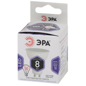 Лампочка светодиодная ЭРА STD LED MR16-8W-860-GU10 GU10 8Вт софит холодный дневной свет Лампочка светодиодная ЭРА STD LED MR16-8W-860-GU10 GU10 8Вт софит холодный дневной свет