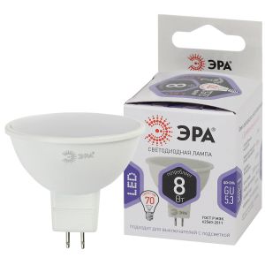 Лампочка светодиодная ЭРА STD LED MR16-8W-860-GU5.3 GU5.3 8Вт софит холодный дневной свет Лампочка светодиодная ЭРА STD LED MR16-8W-860-GU5.3 GU5.3 8Вт софит холодный дневной свет