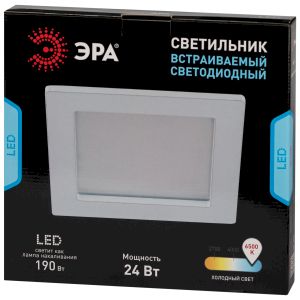 LED 2-24-6K Светильник ЭРА светодиодный квадратный LED 24W 220V 6500K (20/240)