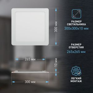 LED 2-24-6K Светильник ЭРА светодиодный квадратный LED 24W 220V 6500K (20/240)