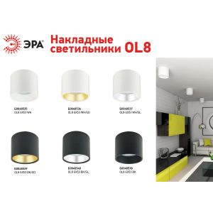 OL8 GX53 BK/GD Подсветка ЭРА Накладной под лампу Gx53, алюминий, цвет черный+золото (40/800) OL8 GX53 BK/GD Подсветка ЭРА Накладной под лампу Gx53, алюминий, цвет черный+золото (40/800)