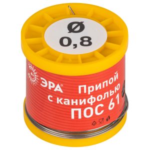Припой ЭРА с канифолью для пайки ПОС 61 трубка O 0.8 мм, катушка 200 гр Припой ЭРА с канифолью для пайки ПОС 61 трубка O 0.8 мм, катушка 200 гр