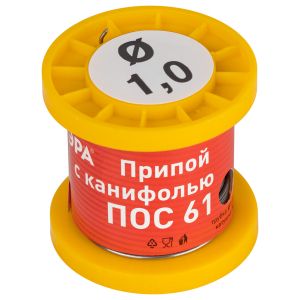 Припой ЭРА с канифолью для пайки ПОС 61 трубка O 1.0 мм, катушка 50 гр Припой ЭРА с канифолью для пайки ПОС 61 трубка O 1.0 мм, катушка 50 гр