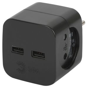 Разветвитель электрический ЭРА SP-2-USB-B на 2 розетки 220V + 2xUSB 2400mA, без заземл 10А (черный) Разветвитель электрический ЭРА SP-2-USB-B на 2 розетки 220V + 2xUSB 2400mA, без заземл 10А (черный)