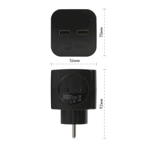 Разветвитель электрический ЭРА SP-2-USB-B на 2 розетки 220V + 2xUSB 2400mA, без заземл 10А (черный) Разветвитель электрический ЭРА SP-2-USB-B на 2 розетки 220V + 2xUSB 2400mA, без заземл 10А (черный)