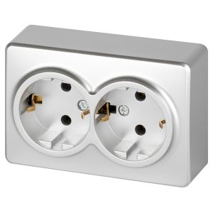 Розетка ЭРА Эксперт 11-2205-03 двойная с заземлением 2х2P+E Schuko IP20 16A-250В ОУ алюминий