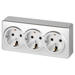 Розетка ЭРА Эксперт 11-2208-03 тройная с заземлением 3х2P+E Schuko IP20 16A-250В ОУ алюминий Розетка ЭРА Эксперт 11-2208-03 тройная с заземлением 3х2P+E Schuko IP20 16A-250В ОУ алюминий