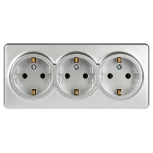 Розетка ЭРА Эксперт 11-2208-03 тройная с заземлением 3х2P+E Schuko IP20 16A-250В ОУ алюминий Розетка ЭРА Эксперт 11-2208-03 тройная с заземлением 3х2P+E Schuko IP20 16A-250В ОУ алюминий