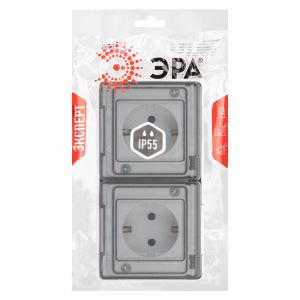 Розетка ЭРА Эксперт 11-2503-01 2х2P+E гориз. IP55, 16A-250В, ОУ, белый Розетка ЭРА Эксперт 11-2503-01 2х2P+E гориз. IP55, 16A-250В, ОУ, белый