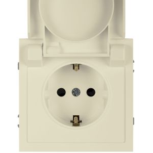 Розетка ЭРА Galaxy 15-2103-02 c заземлением 2P+E Schuko со шторками с крышкой 16А-250В IP20 слоновая кость