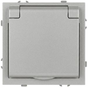Розетка ЭРА Galaxy 15-2103-03 c заземлением 2P+E Schuko со шторками с крышкой 16А-250В IP20 алюминий