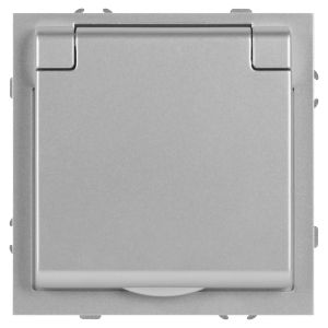 Розетка ЭРА Galaxy 15-2103-03 c заземлением 2P+E Schuko со шторками с крышкой 16А-250В IP20 алюминий