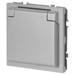 Розетка ЭРА Galaxy 15-2103-03 c заземлением 2P+E Schuko со шторками с крышкой 16А-250В IP20 алюминий