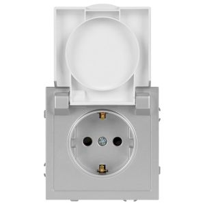 Розетка ЭРА Galaxy 15-2103-03 c заземлением 2P+E Schuko со шторками с крышкой 16А-250В IP20 алюминий