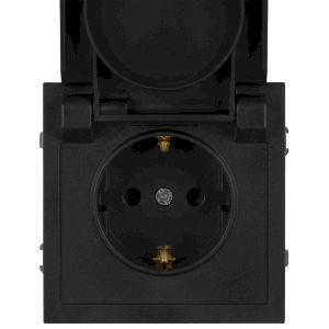 Розетка ЭРА Galaxy 15-2103-05 c заземлением 2P+E Schuko со шторками с крышкой 16А-250В IP20 антрацит